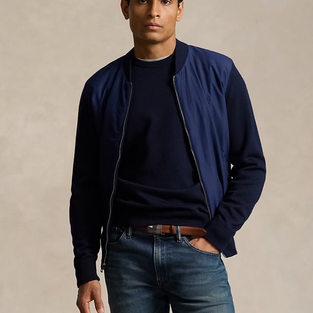 Polo Ralph Lauren Men's Navy Full Zip Hybrid Sweater bomber jacket
